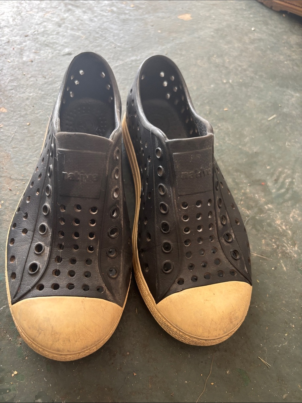Native Men's Slip-On Jefferson Loafers in Black with Cream Toe